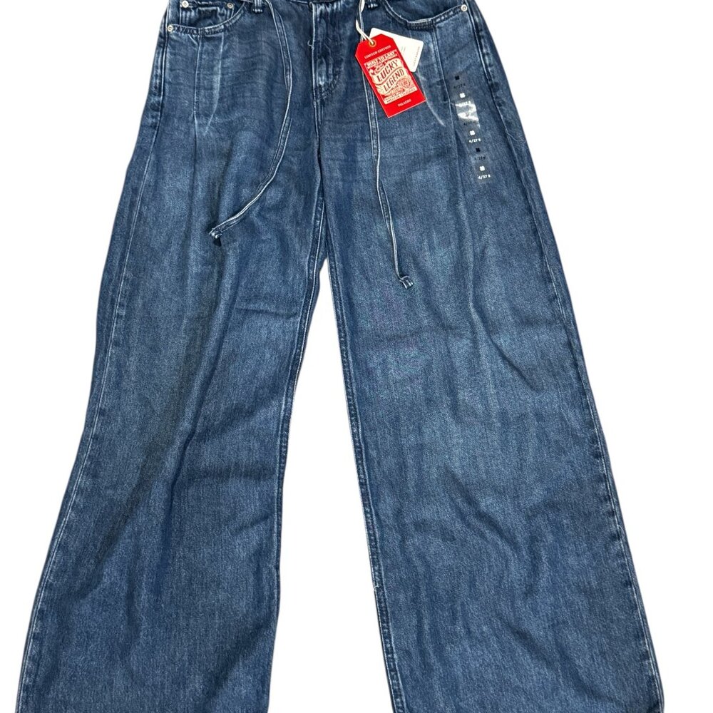 Lucky Brand Liquid Denim Luxe Palazzo Jeans Wide Leg Drawstring NWT - Picture 8 of 13